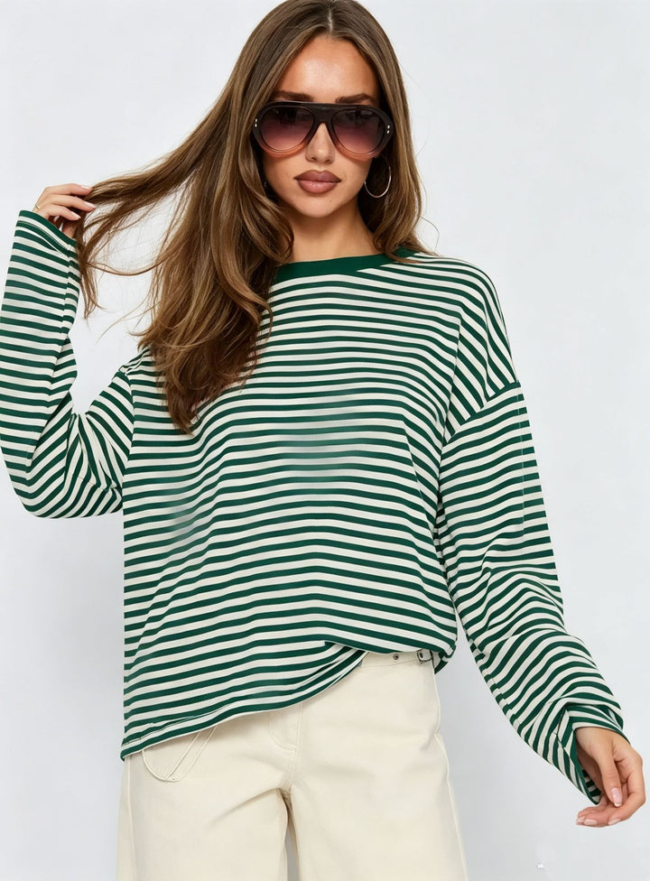 Damen gestreiftes Langarmshirt mit lässigem Schnitt und rundem Halsausschnitt