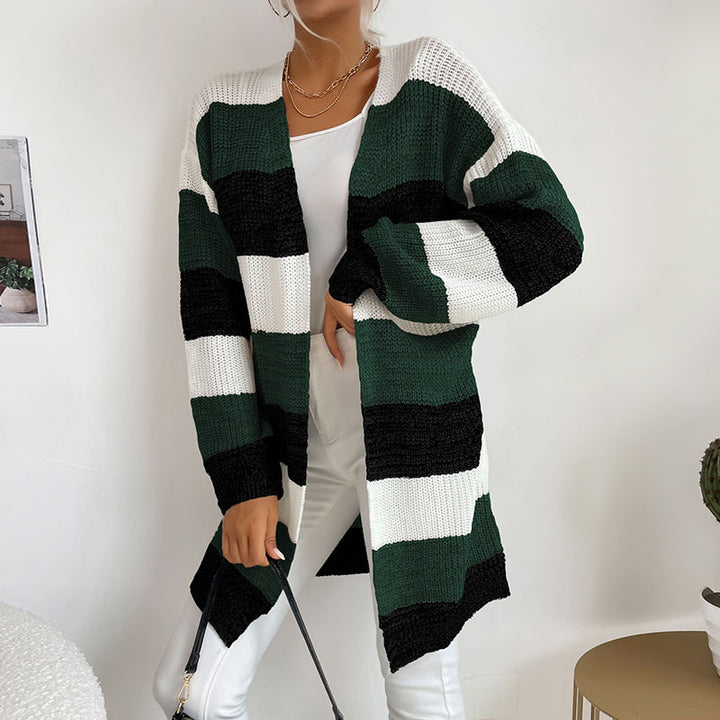 Damen Lässiger Strickmantel mit Streifen Drune