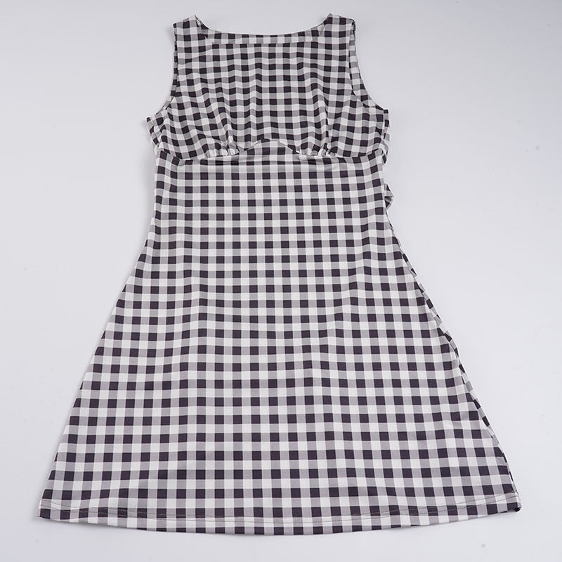 Damen süßes Vichy-Kleid mit femininer Silhouette und Rüschendetails Drune