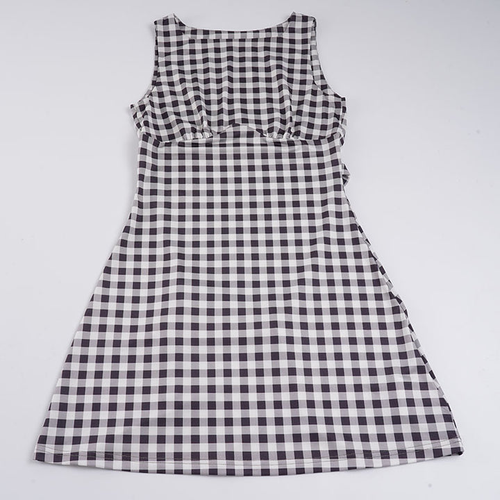 Damen süßes Vichy-Kleid mit femininer Silhouette und Rüschendetails Drune