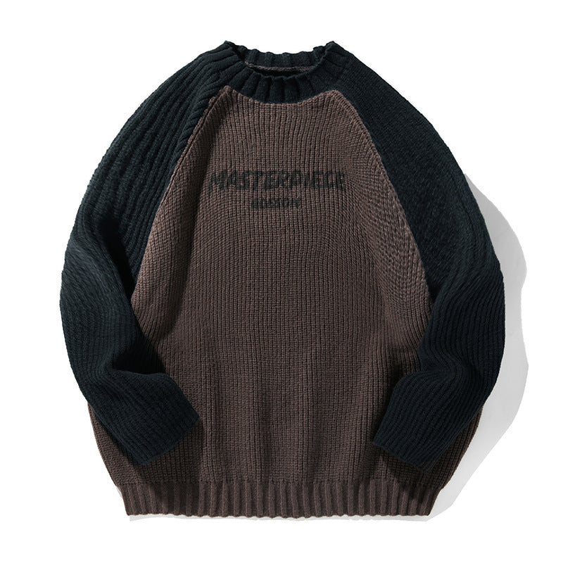 Unisex Oversize-Strickpullover mit Raglanärmeln, kontrastfarbenen Ärmeln und Rippstruktur Drune