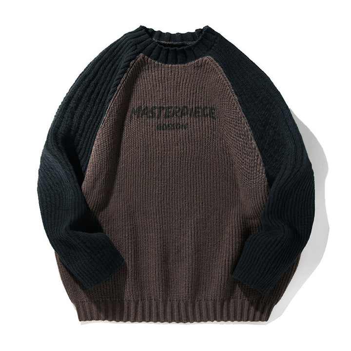 Unisex Oversize-Strickpullover mit Raglanärmeln, kontrastfarbenen Ärmeln und Rippstruktur Drune