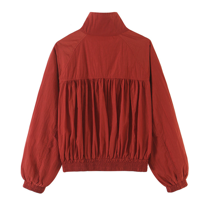 Damen Leichte Cropped Windjacke mit Stehkragen und elastischem Saum Drune