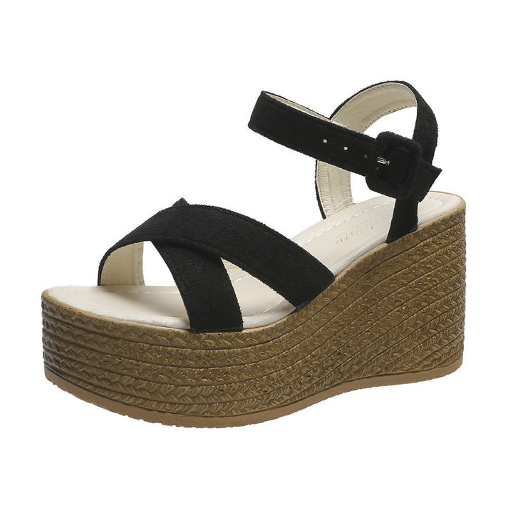 Damen Keil-Sandalen mit modischem Überkreuzriemen und rutschfester Sohle Drune