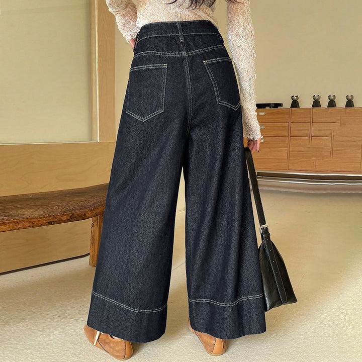 Damen High-Waist Culotte-Jeans aus schwerem Wide-Leg-Denim mit dekorativer Vordernaht Drune
