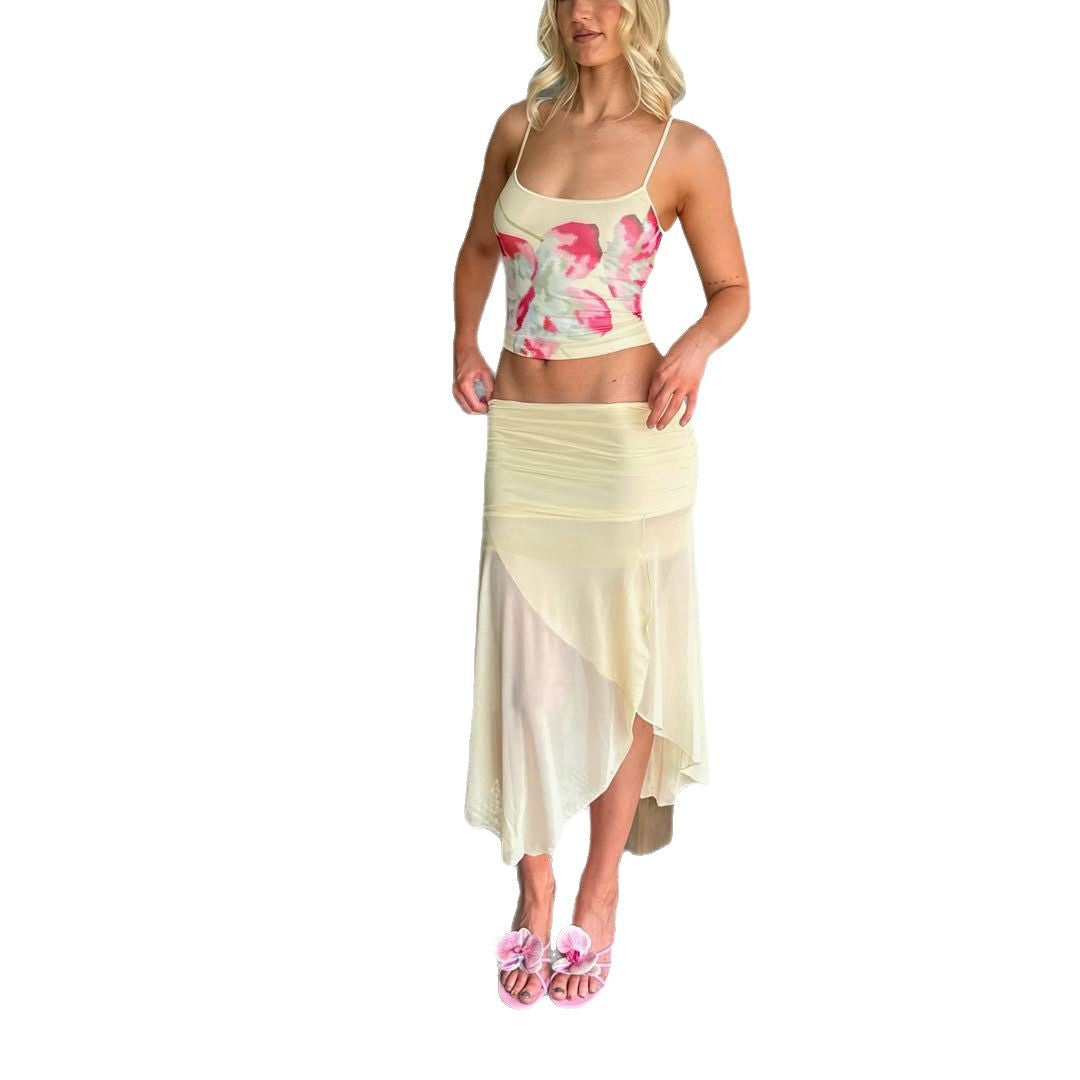 Damen Maxikleid mit asymmetrischem Schnitt und floralen Akzenten Drune