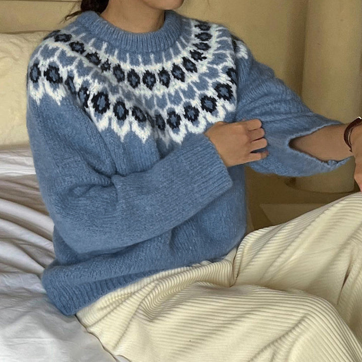Damen Gemusterter Strickpullover mit Norweger-Motiv Drune