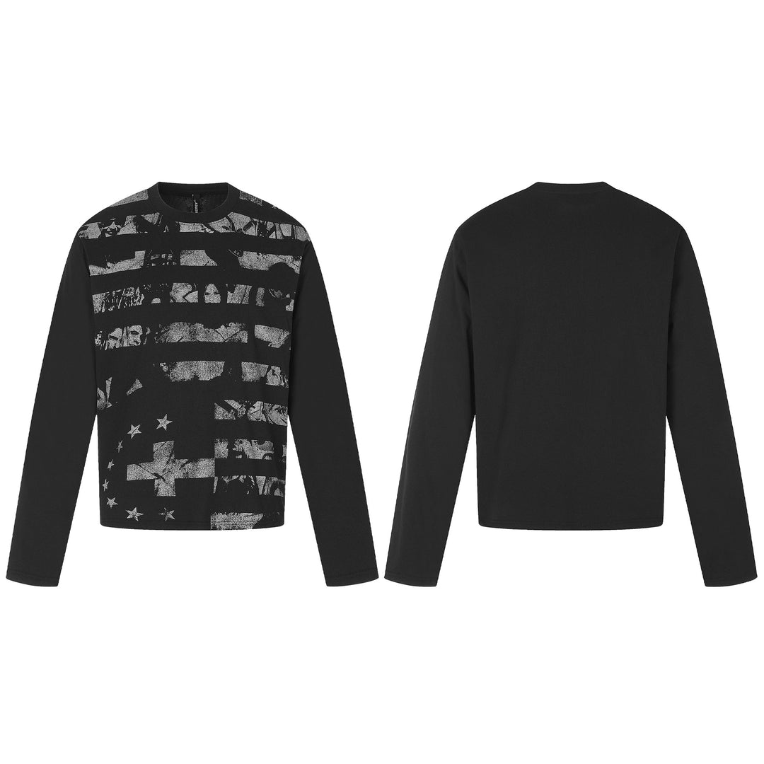Herren Langarmshirt aus weichem Baumwollmix mit distressed Flag-Print Drune