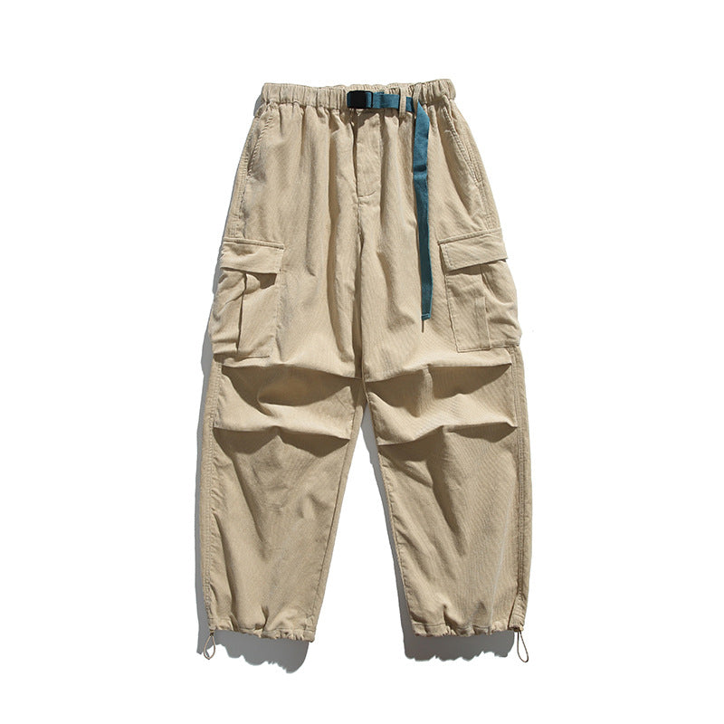 Herren Baggy-Cargohose mit elastischem Bund, Utility-Taschen und Kordelabschluss Drune