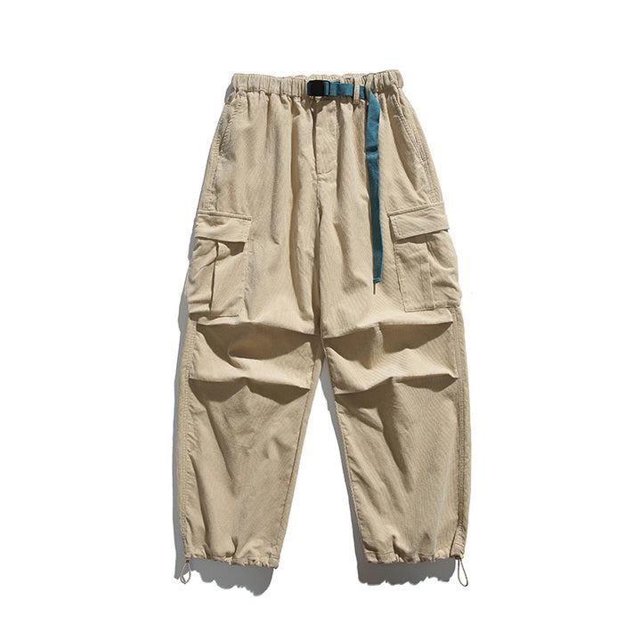 Herren Baggy-Cargohose mit elastischem Bund, Utility-Taschen und Kordelabschluss Drune