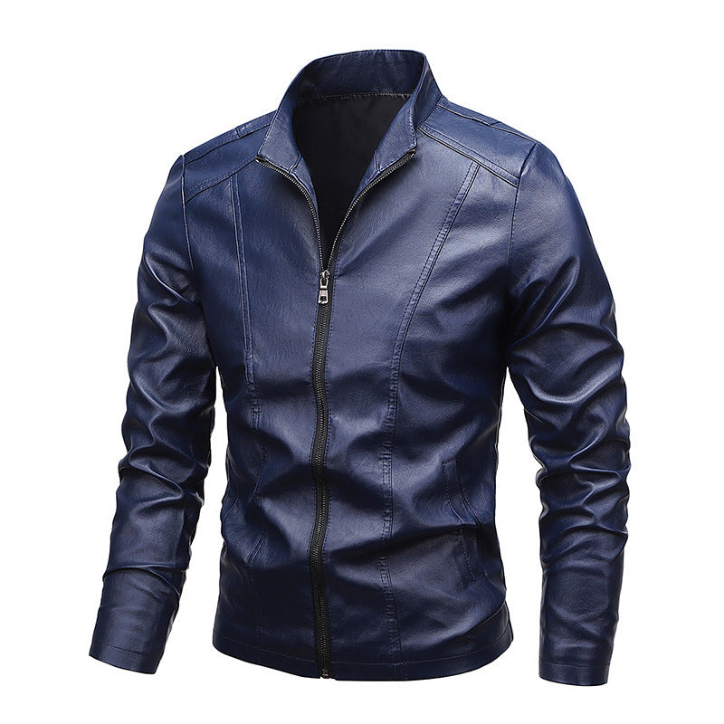 Herren Modische Kunstlederjacke mit klassischem Kragen Drune