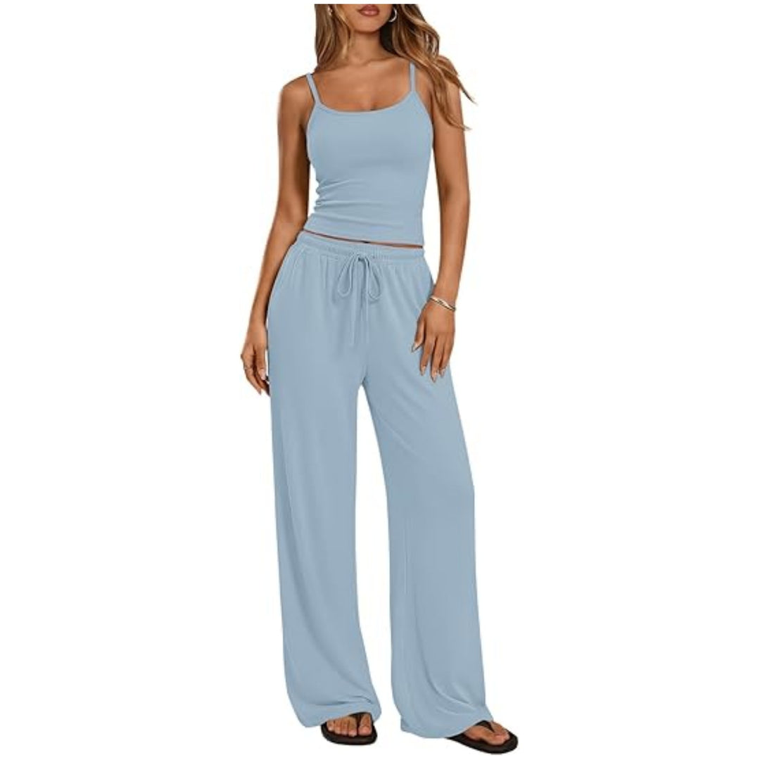 Damen Loungewear-Set aus weichem Viskose-Mix mit Spaghettiträgertop und weiter Jersey-Hose Drune
