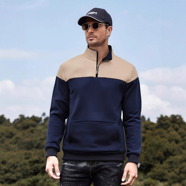 Herren funktionale Sweatjacke mit hochschließendem Kragen und praktischer Kängurutasche Drune