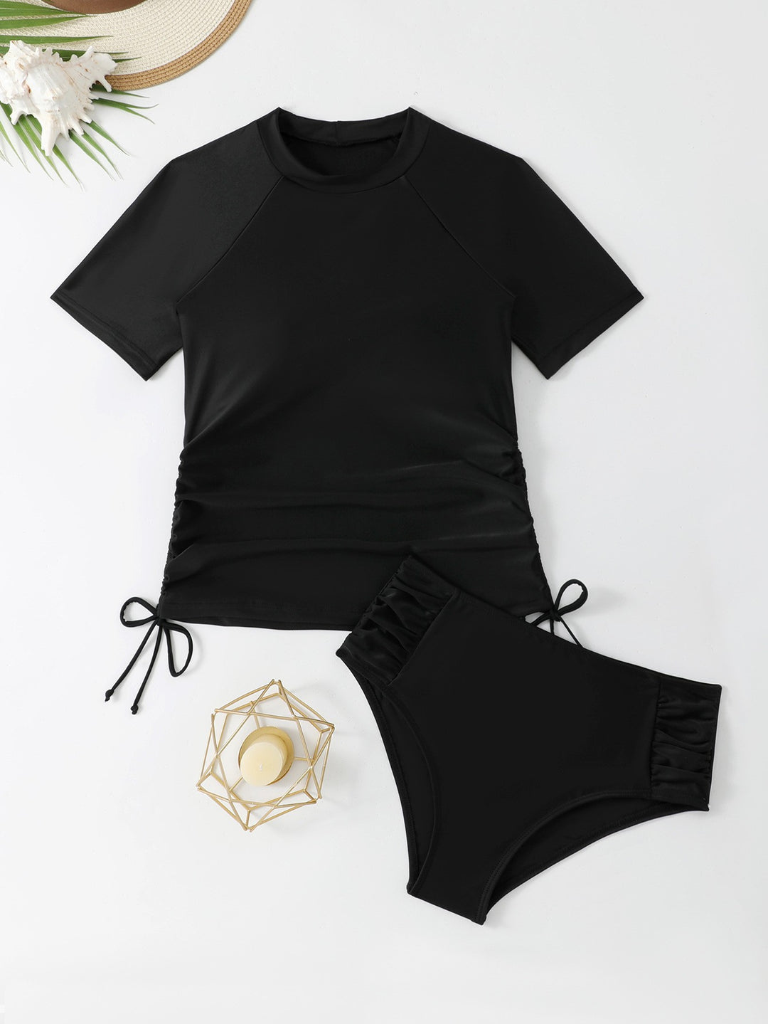 Damen Sportlicher Badeanzug mit stylischem Kurzarm-Top und komfortablen Hosen Drune
