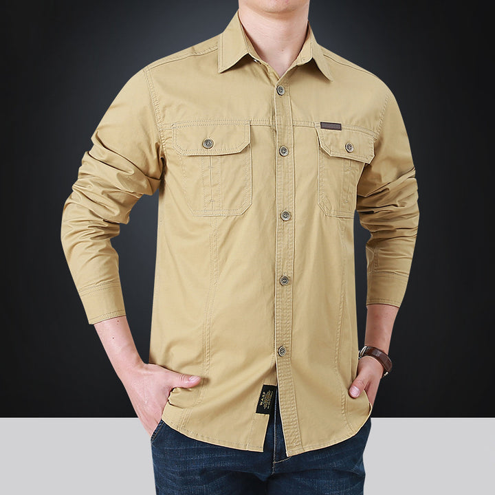 Herren Modisches Langarmhemd mit Utility-Taschen Drune