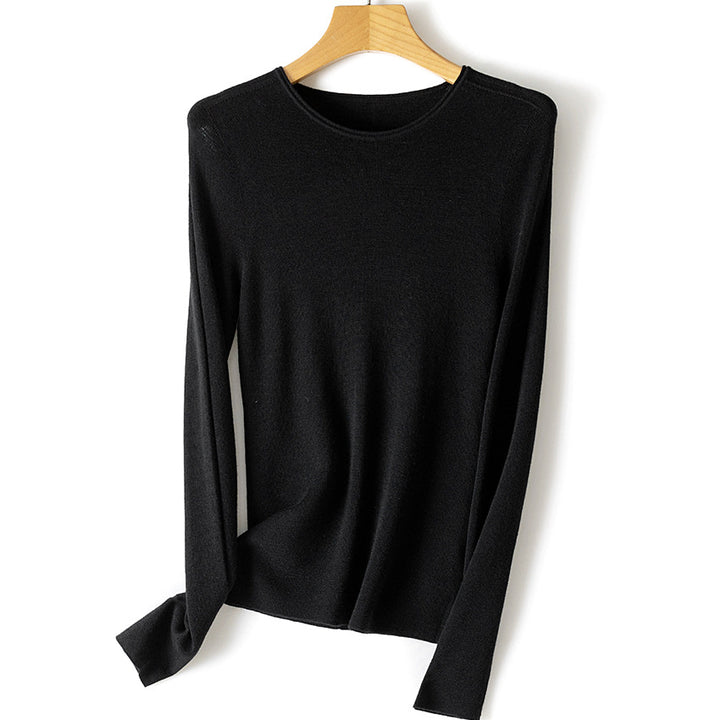 Damen Feiner Langarm-Feinstrickpullover mit Rundhalsausschnitt und schlanker Passform Drune