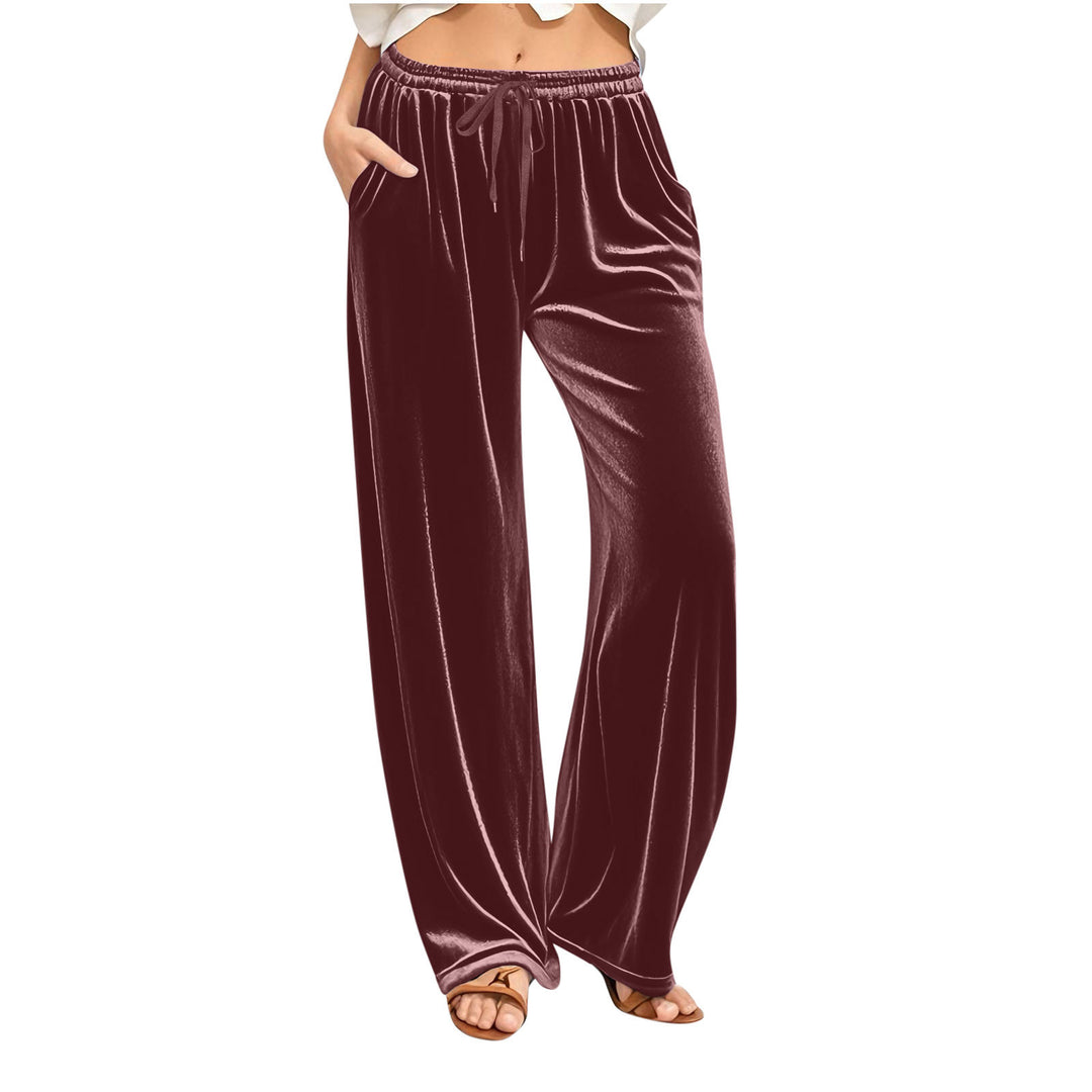 Damen Samt-Loungehose mit weitem Bein, Tunnelzugbund und Eingrifftaschen Drune
