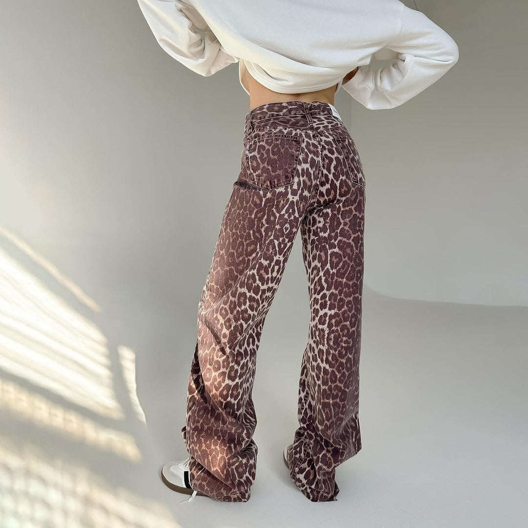 Damen weit geschnittene Jeans im angesagten Leopardenmuster Drune