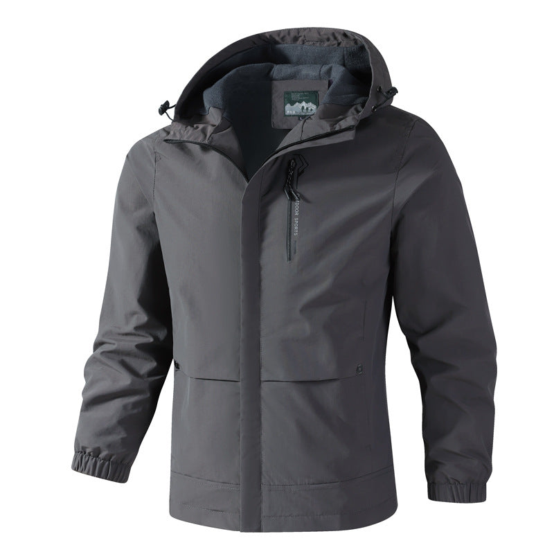 Herren Wasserdichte Softshell-Regenjacke mit Kapuze, Brust-Reißverschluss und Fleece-Innenkragen Drune