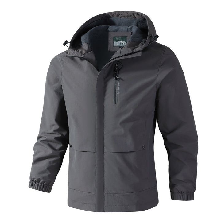 Herren Wasserdichte Softshell-Regenjacke mit Kapuze, Brust-Reißverschluss und Fleece-Innenkragen Drune