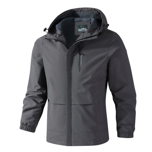 Herren Wasserdichte Softshell-Regenjacke mit Kapuze, Brust-Reißverschluss und Fleece-Innenkragen Drune