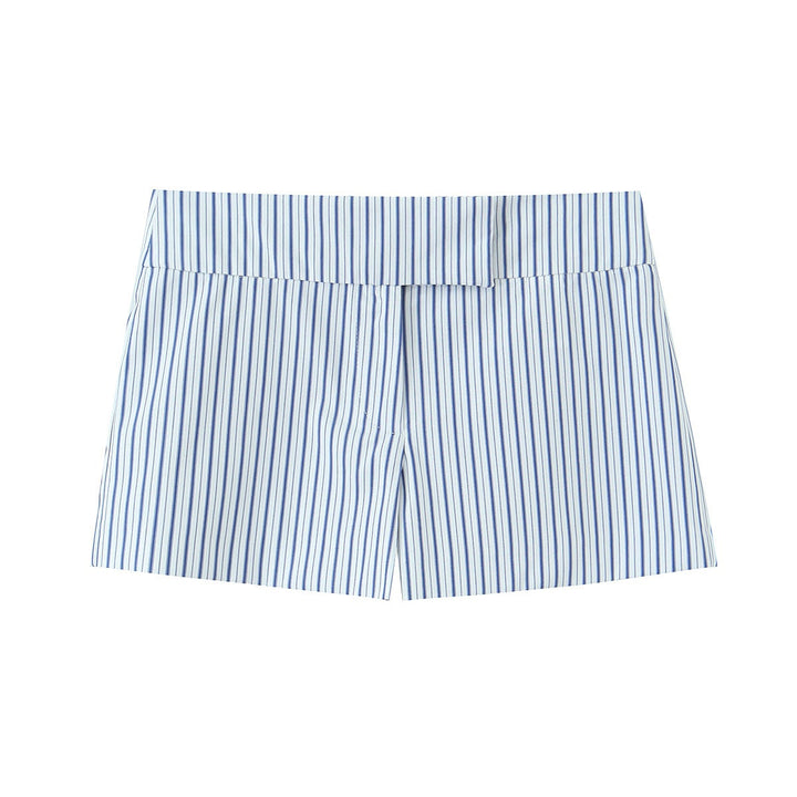 Damen elegante Shorts mit feinem Streifenmuster und hohem Bund Drune