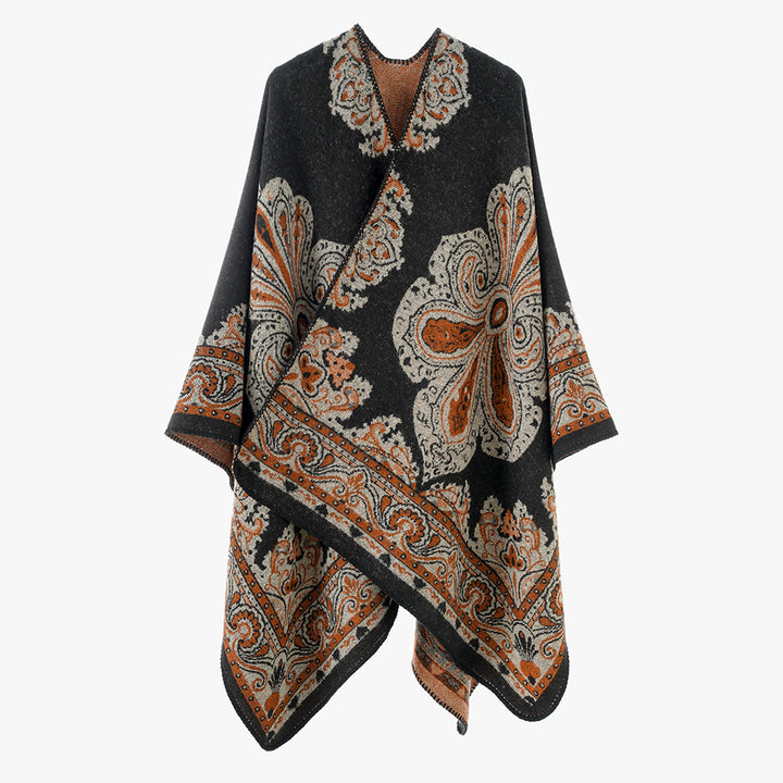 Damen Jacquard Überwurfcape aus feinem Strick mit Paisley-Bordüre Drune