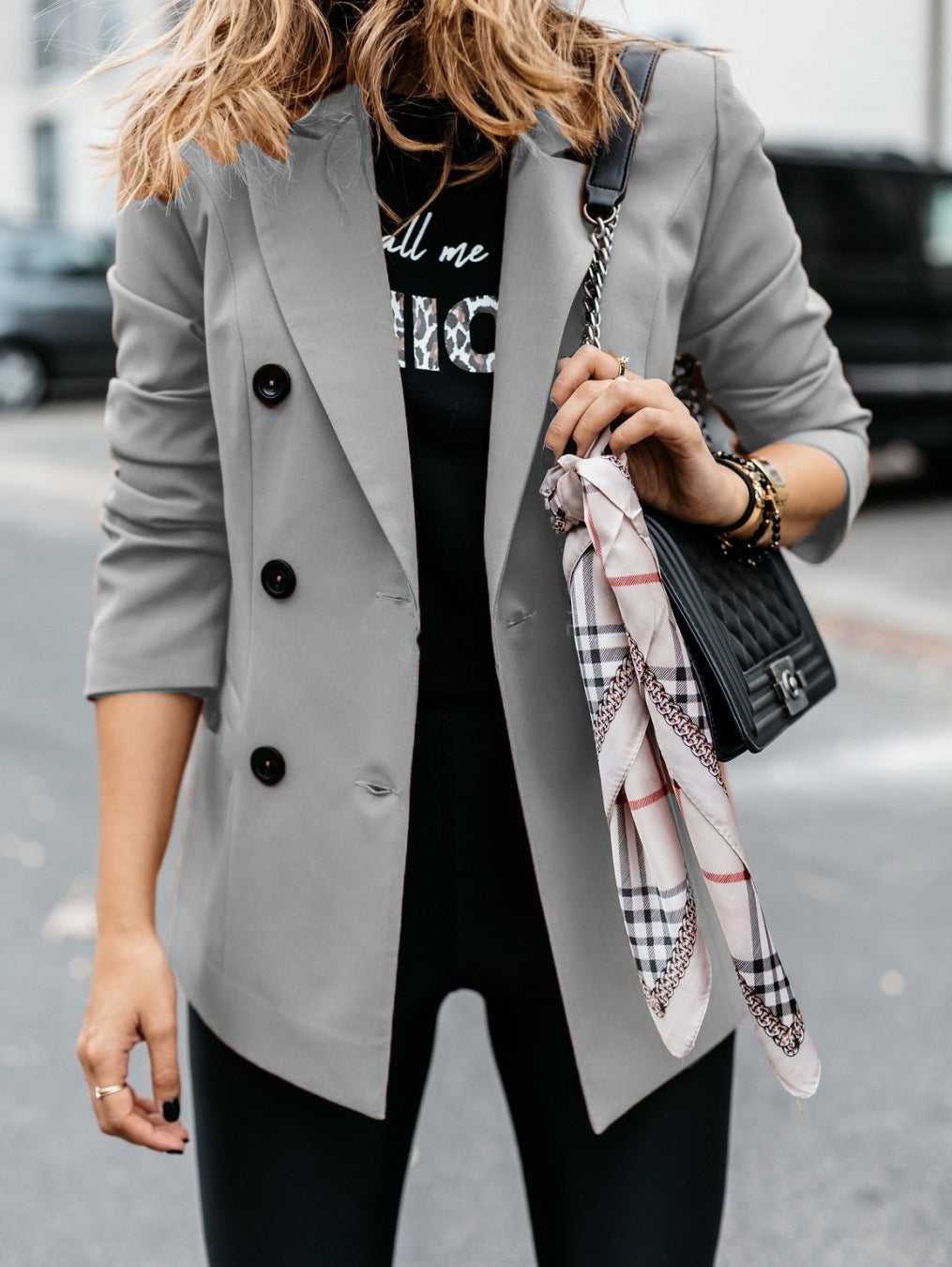 Damen eleganter taillierter Blazer mit doppelter Knopfleiste Drune