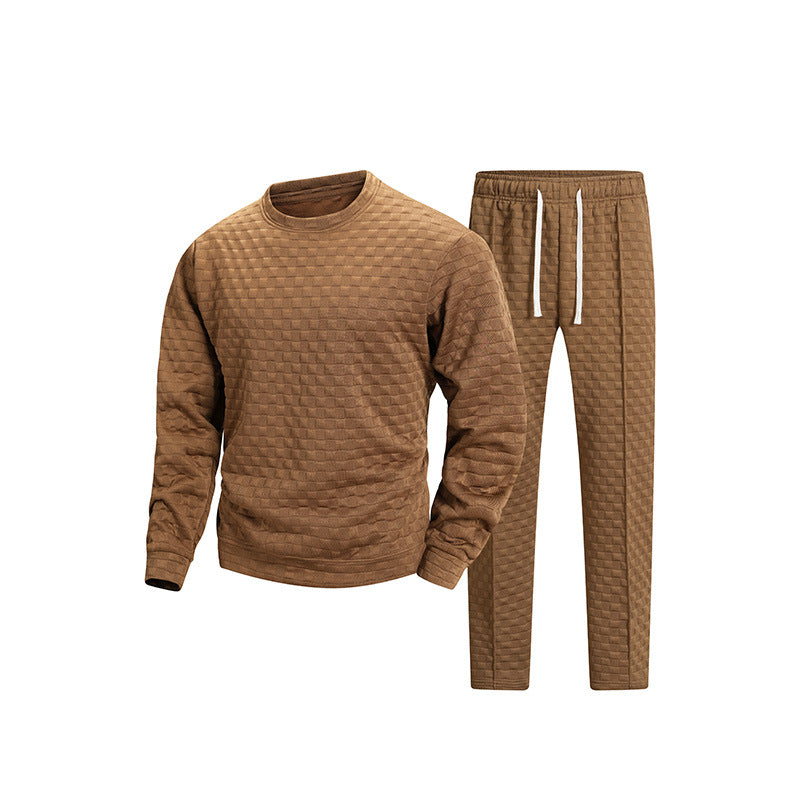 Herren Lounge-Set aus strukturiertem Waffelstrick mit Rundhalsausschnitt & konischer Jogginghose Drune