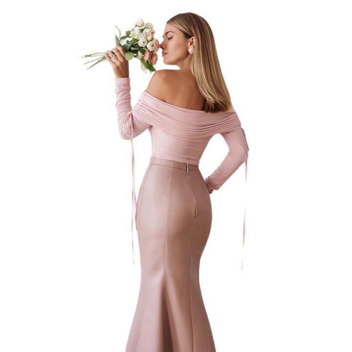 Damen Off-Shoulder Bluse mit Raffungen und langen Ärmeln Drune