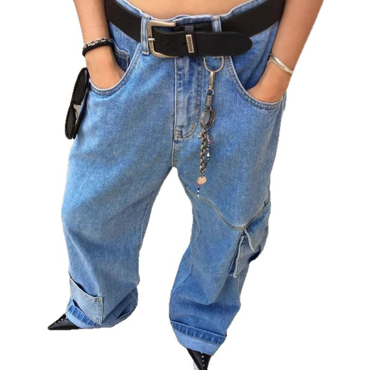 Damen Extraweite Baggy-Jeans mit Cargo-Patches und tiefem Bund Drune