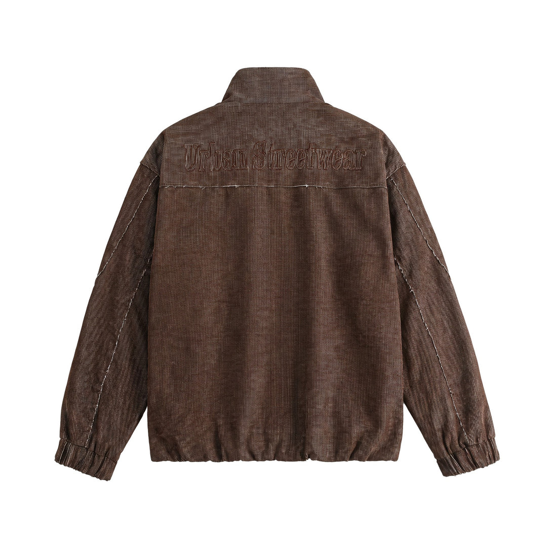 Unisex Kurzer Cord-Boxy‑Blouson mit Stehkragen, durchgehendem Reißverschluss und elastischem Saum Drune
