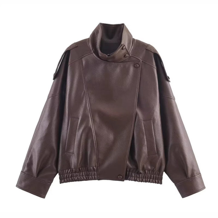 Damen Modische Lederjacke mit hohem Kragen