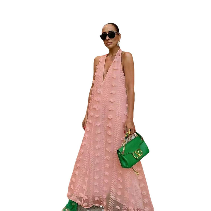 Damen Maxikleid mit 3D-Texturen und tiefem V-Ausschnitt Drune