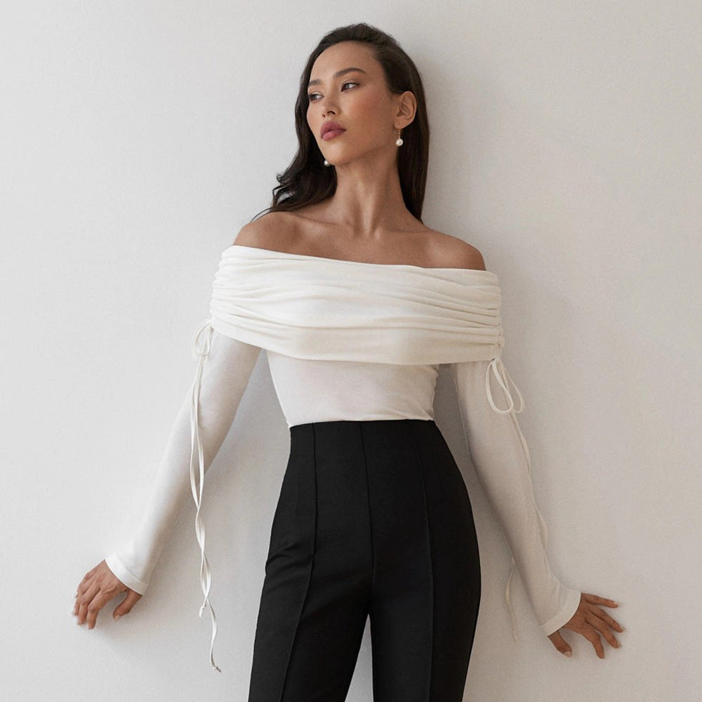 Damen Off-Shoulder Oberteil mit eleganter Raffung Drune