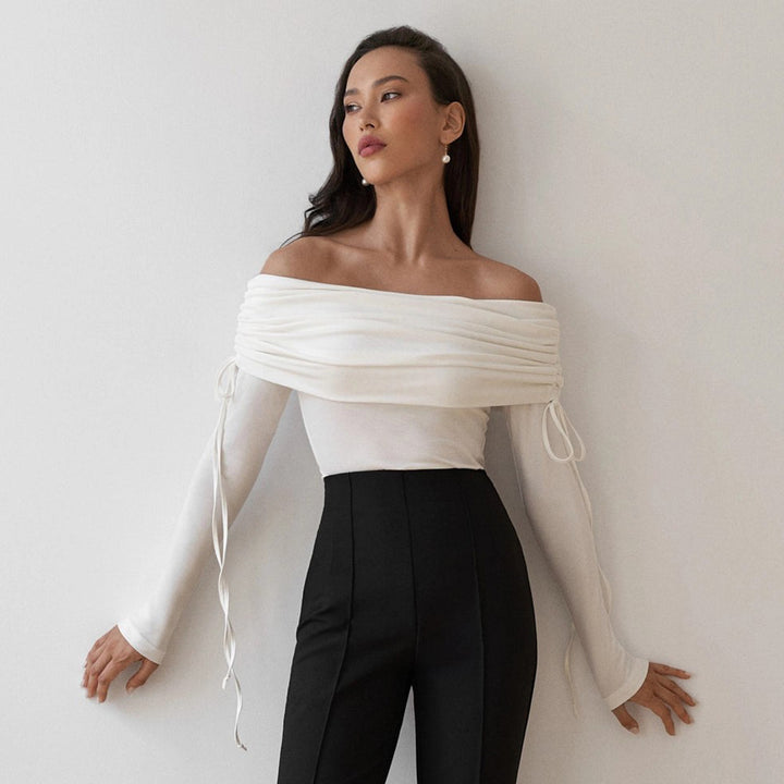 Damen Off-Shoulder Oberteil mit eleganter Raffung Drune
