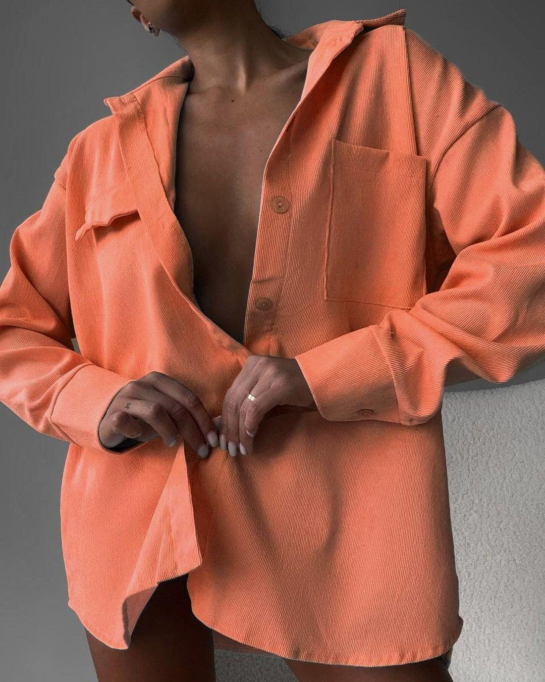 Damen lässige Hemdjacke aus weich strukturiertem Material Drune