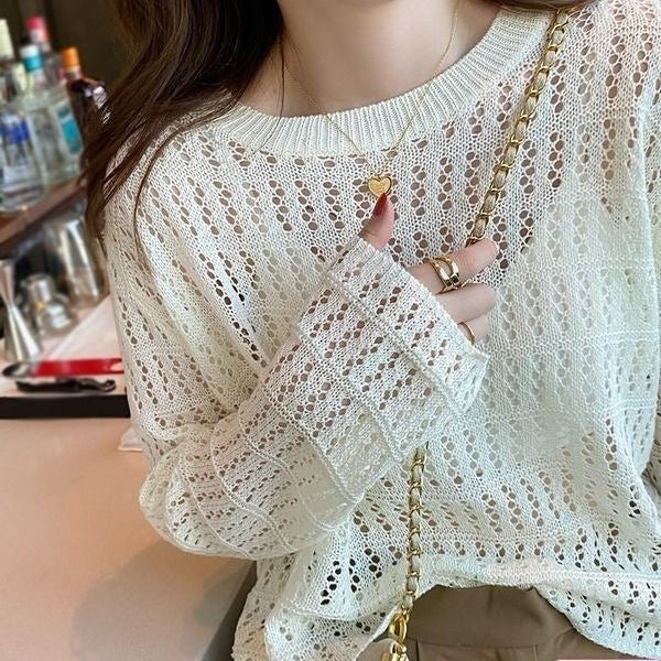 Damen Feinstrickpullover mit luftigem Lochdesign und weitem Schnitt Drune