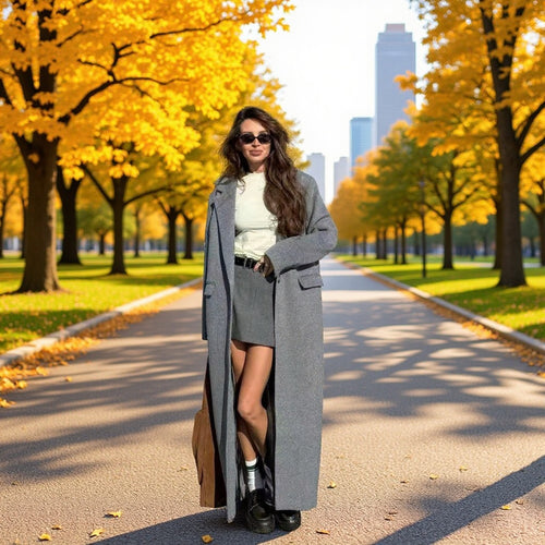 Damen Longline-Wollmantel mit Oversize-Schnitt, Reverskragen und seitlichen Schlitzen Drune