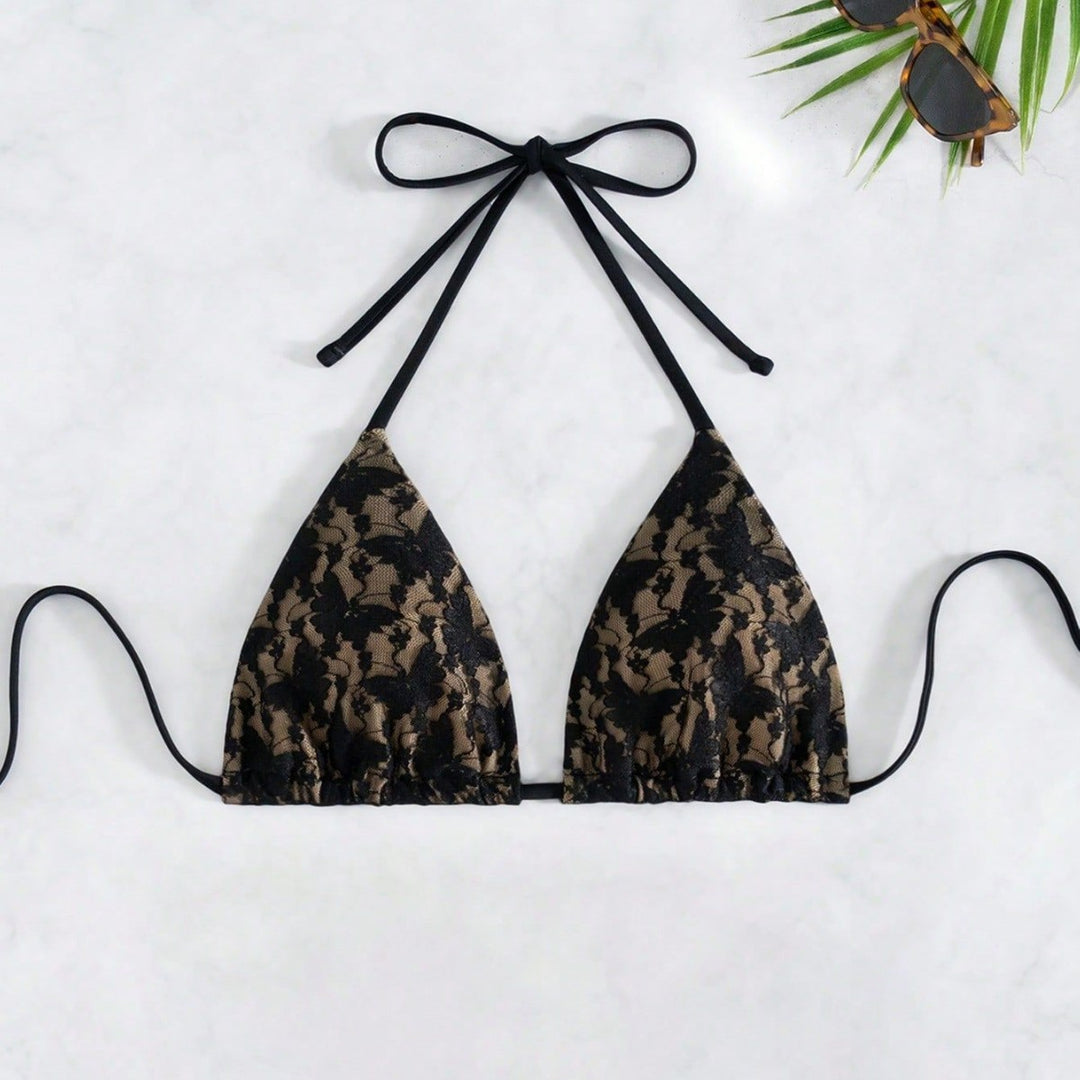 Damen Triangel-Bikini mit zarter Spitzenverzierung Drune