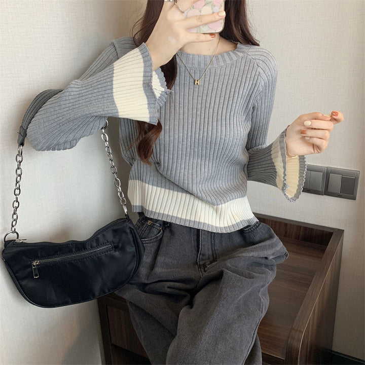 Damen modischer Rippstrickpullover mit lässigem Schnitt Drune