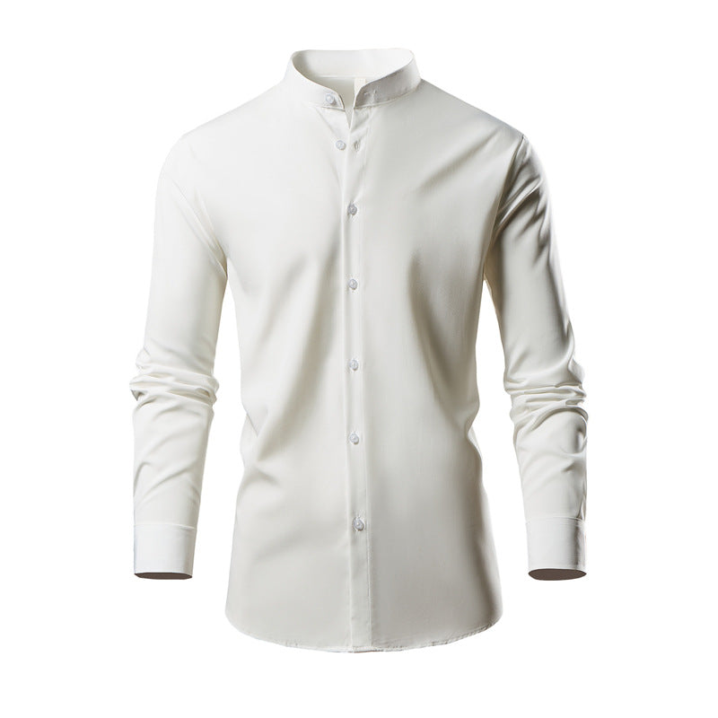 Herren Langarm-Kimonohemd mit modernem Stehkragen und eleganten Knopfdetails Drune