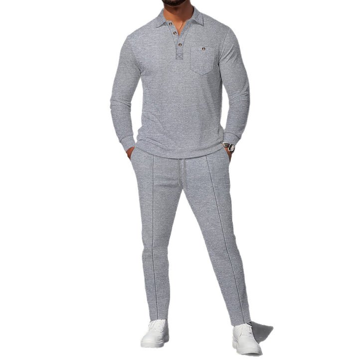 Herren nan feinstrukturiertes Polo-Langarmshirt mit verdeckter Knopfleiste und aufgesetzter Brusttasche Drune