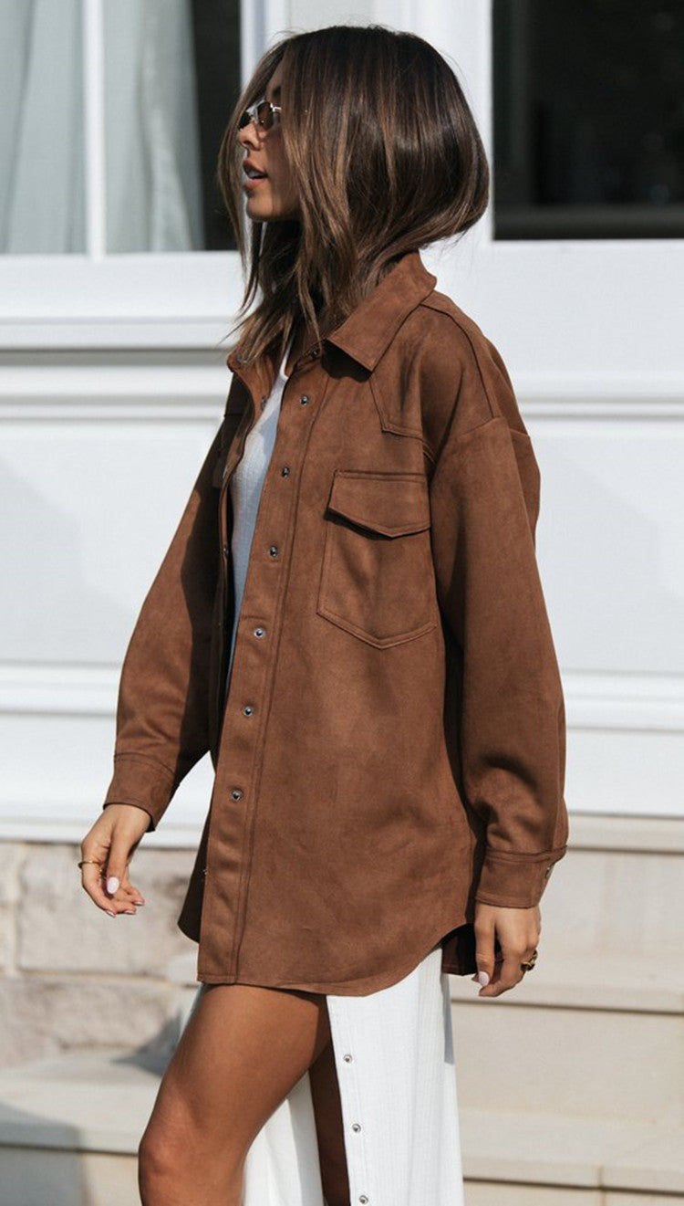 Damen Oversized Oberhemd aus weichem Wildlederimitat Drune