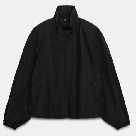 Damen Leichte Oversize-Windjacke im Bomberstil mit hohem Stehkragen und Kordelzug Drune