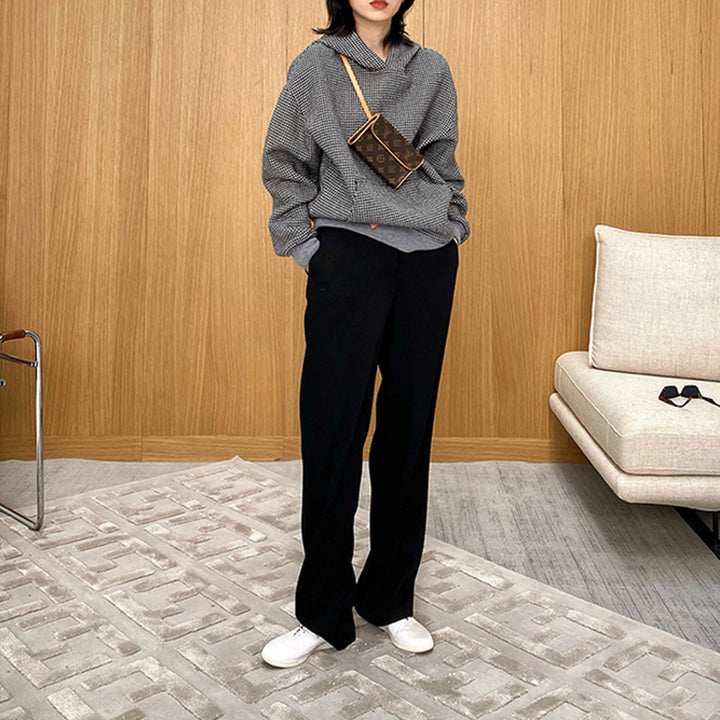 Damen Oversized Sweatjacke mit Kapuze und modernem Houndstooth-Muster Drune