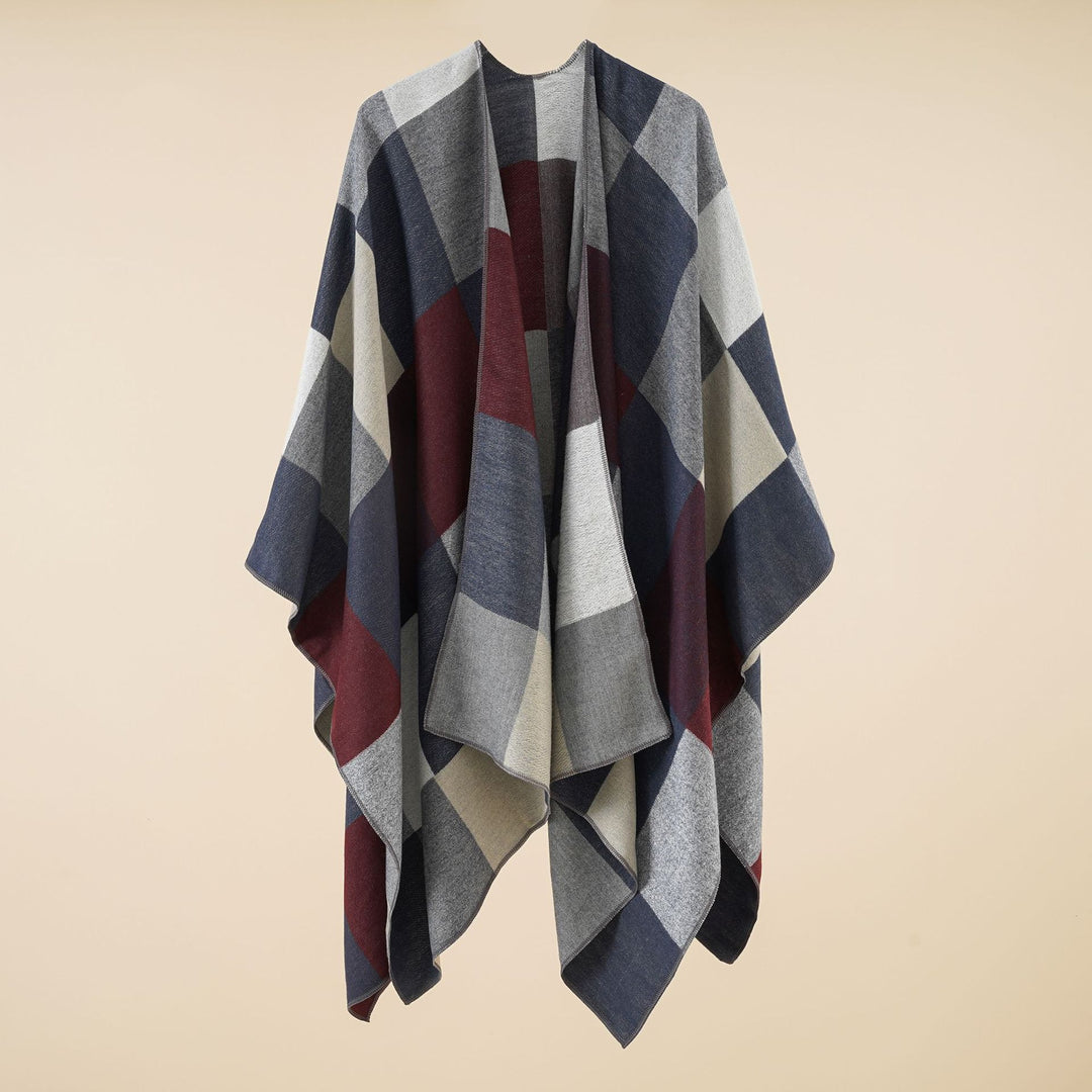 Damen Leichter Jacquard-Poncho mit geometrischem Muster und asymmetrischem Saum Drune