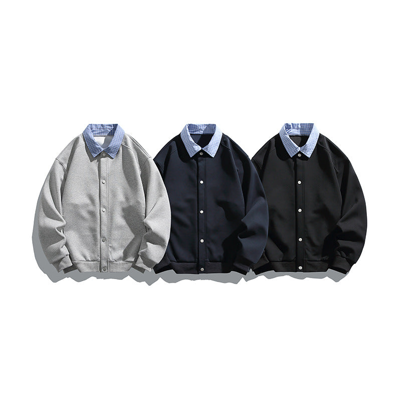 Herren Boxy Bomberjacke mit Kontrasthemdkragen, Druckknopffront & geripptem Saum Drune