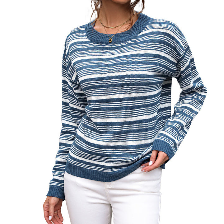 Damen Lässiger Strickpullover mit modernen Streifen Drune