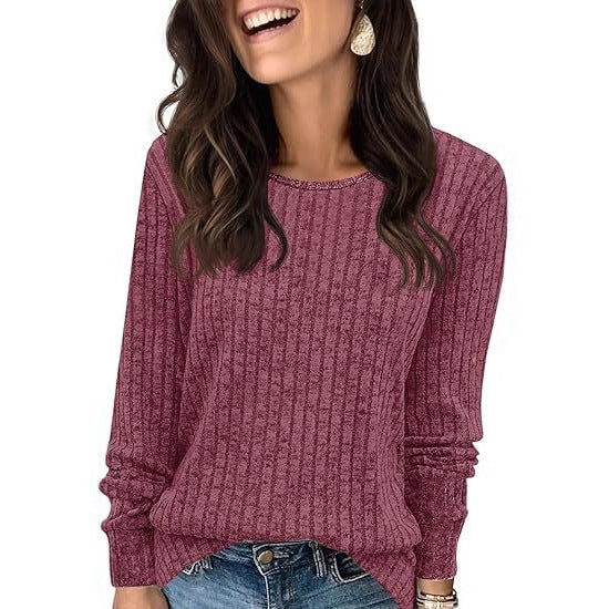 Damen Strukturierter Rippstrick-Pullover mit Rundhalsausschnitt, legerer Silhouette und weichen Bündchen Drune